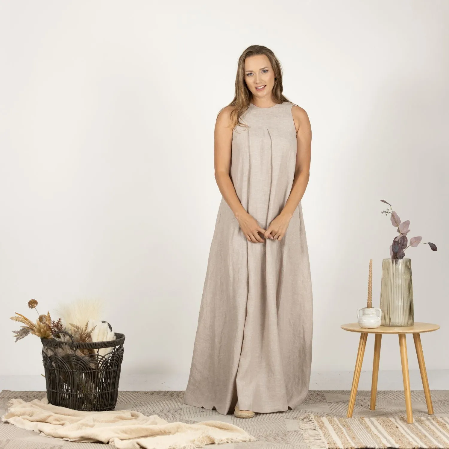Natural Loose Linen Maxi Dress