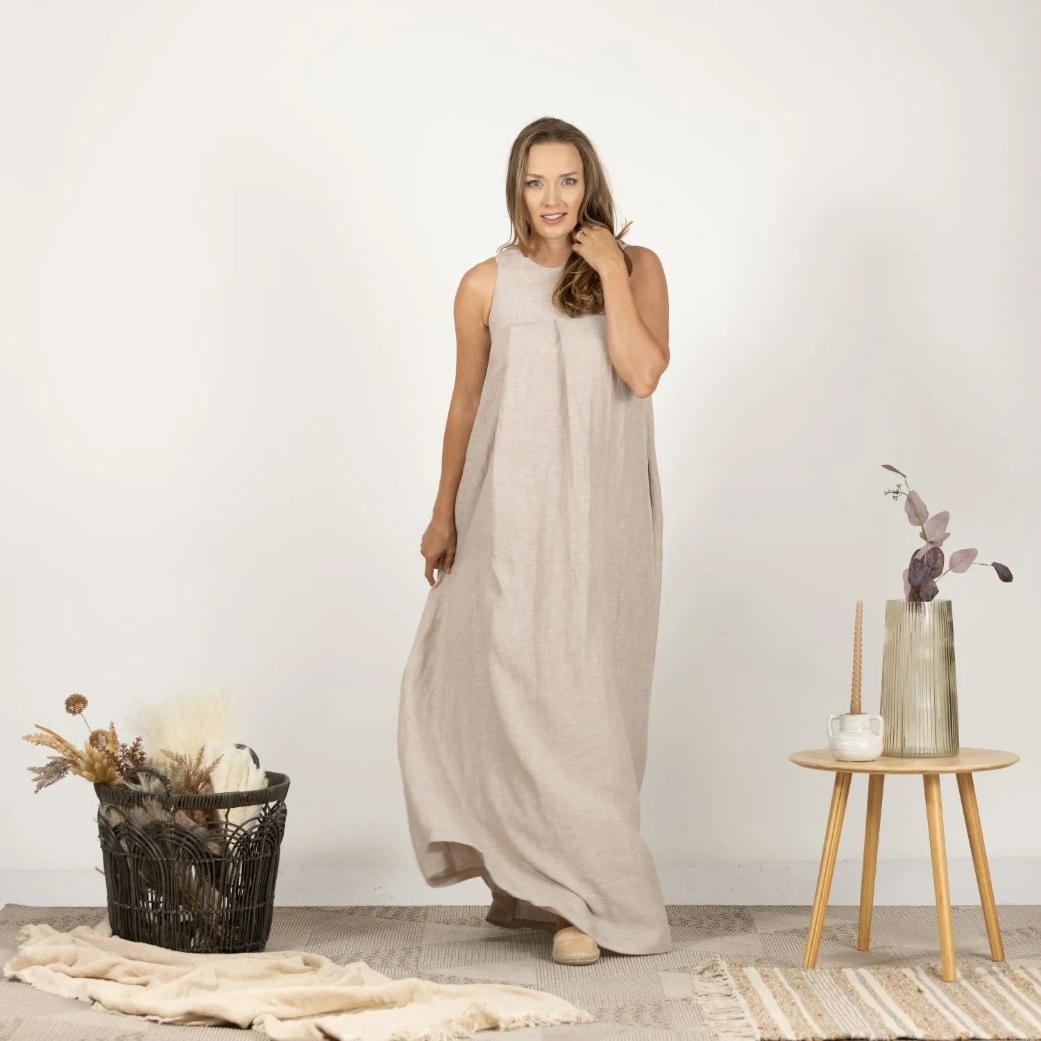 Natural Loose Linen Maxi Dress