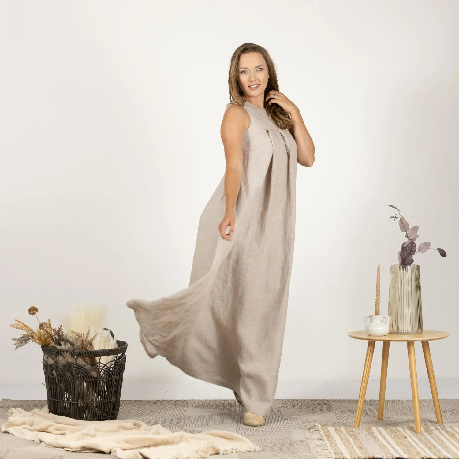 Natural Loose Linen Maxi Dress