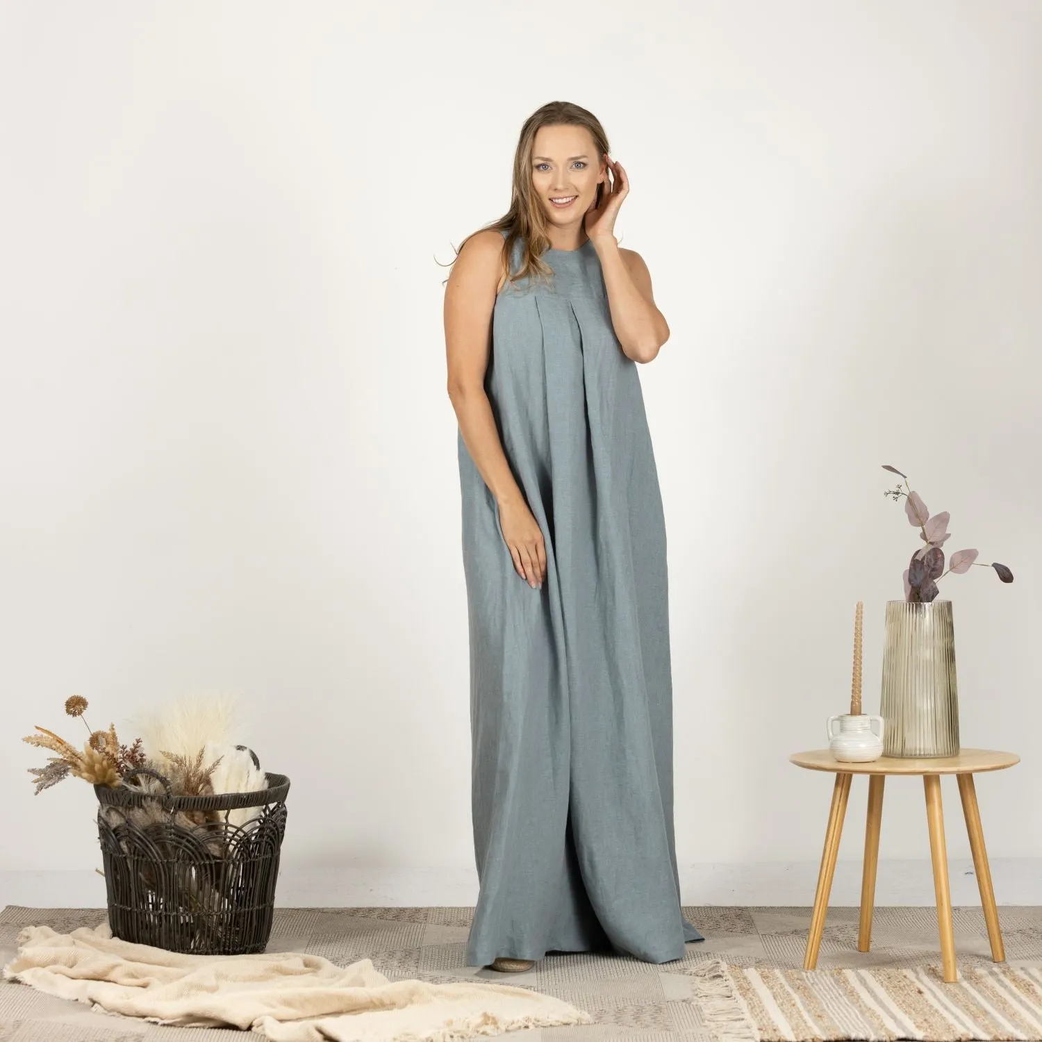 Natural Loose Linen Maxi Dress
