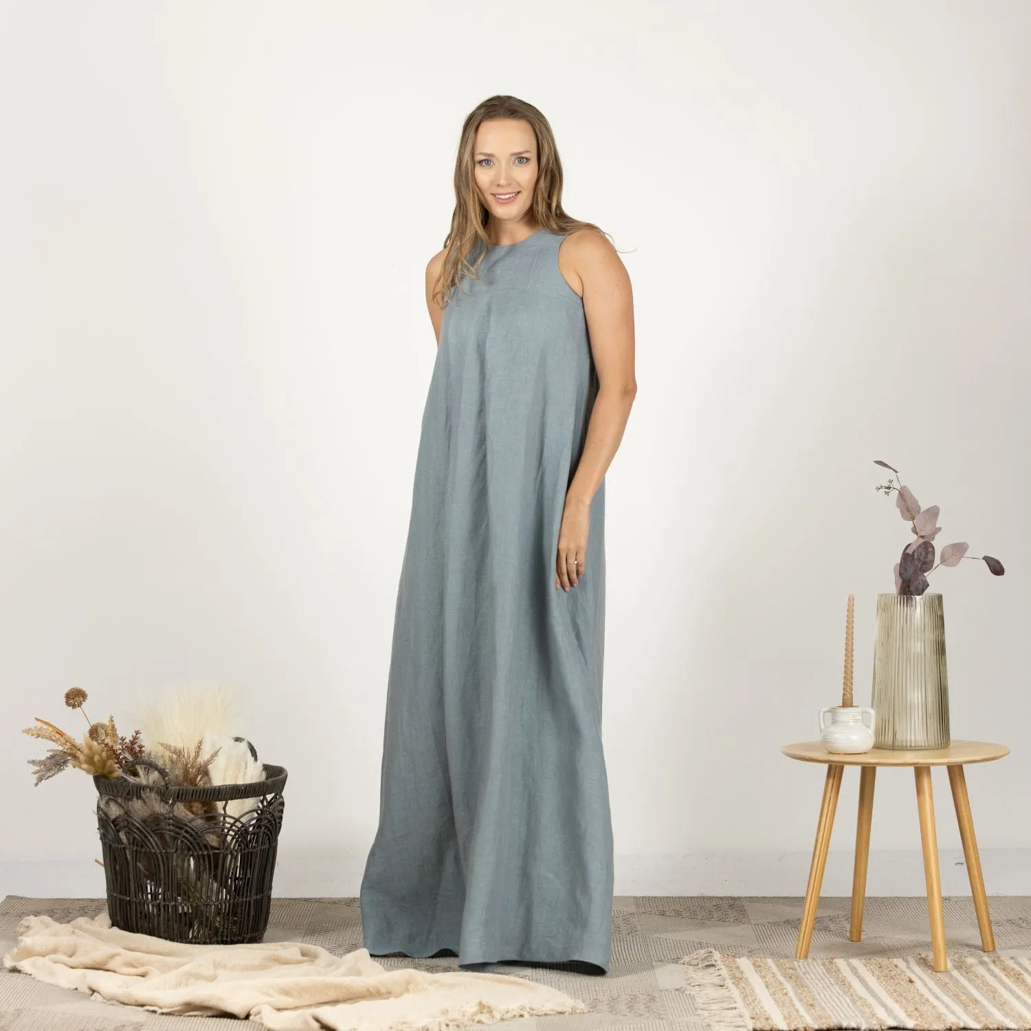Natural Loose Linen Maxi Dress
