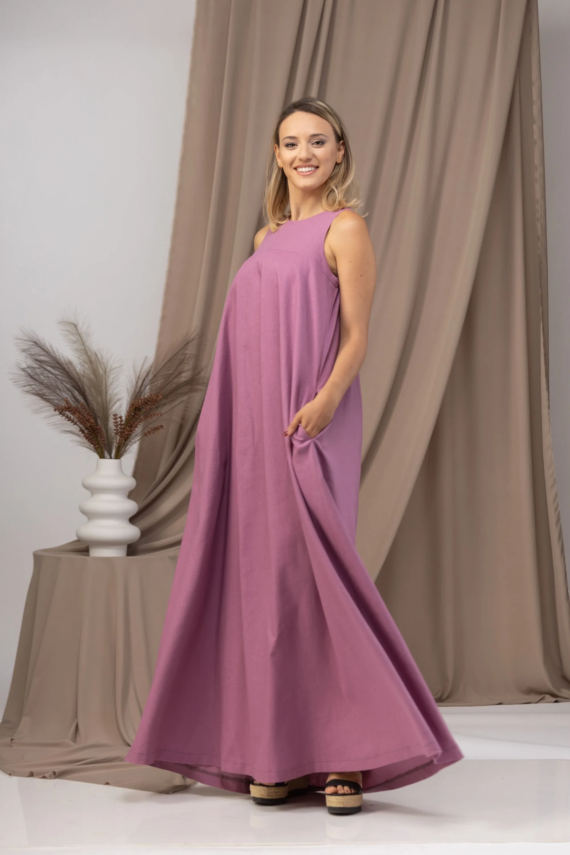 Natural Loose Linen Maxi Dress