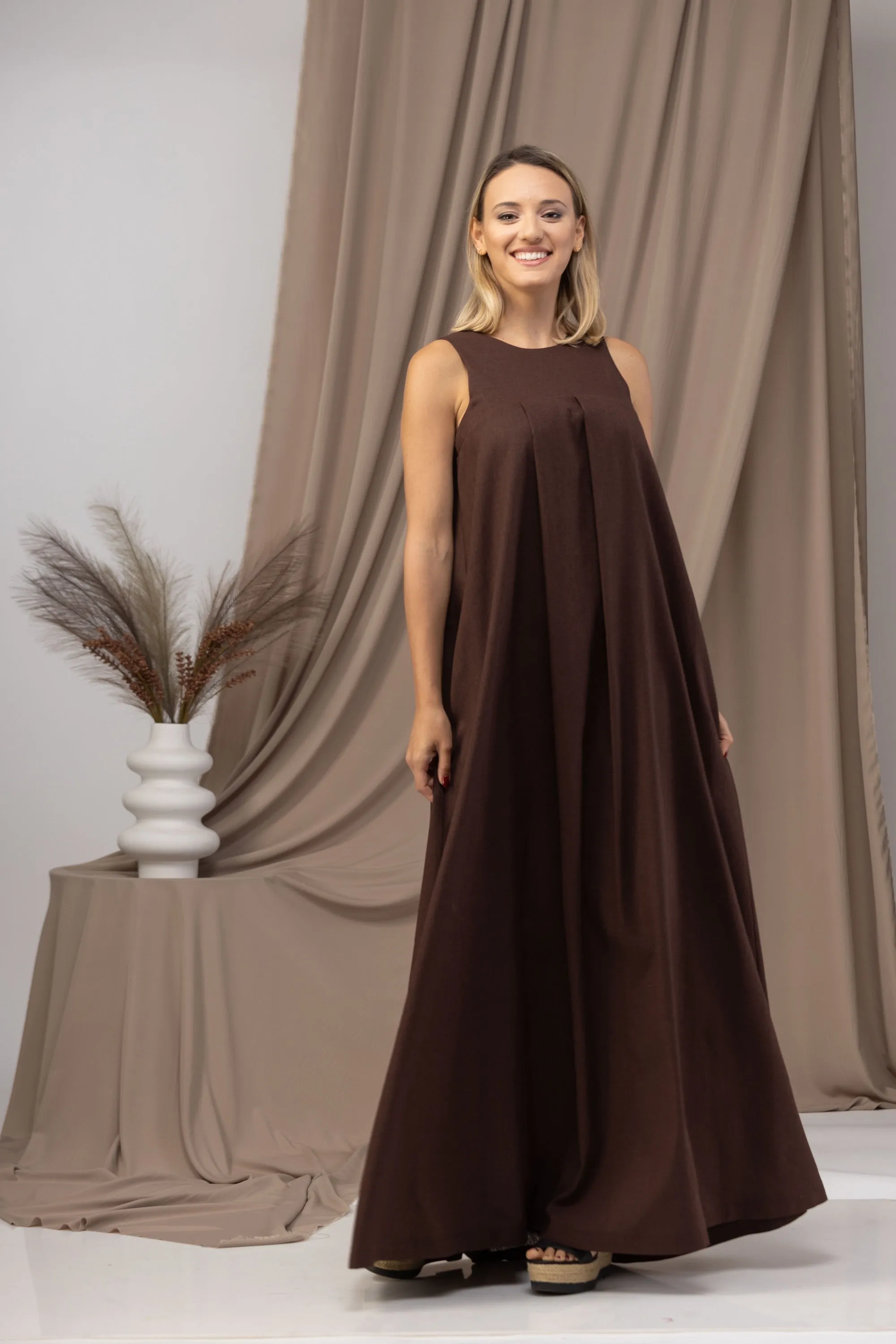 Natural Loose Linen Maxi Dress