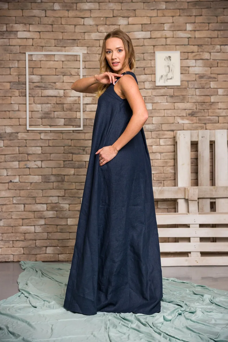 Natural Loose Linen Maxi Dress