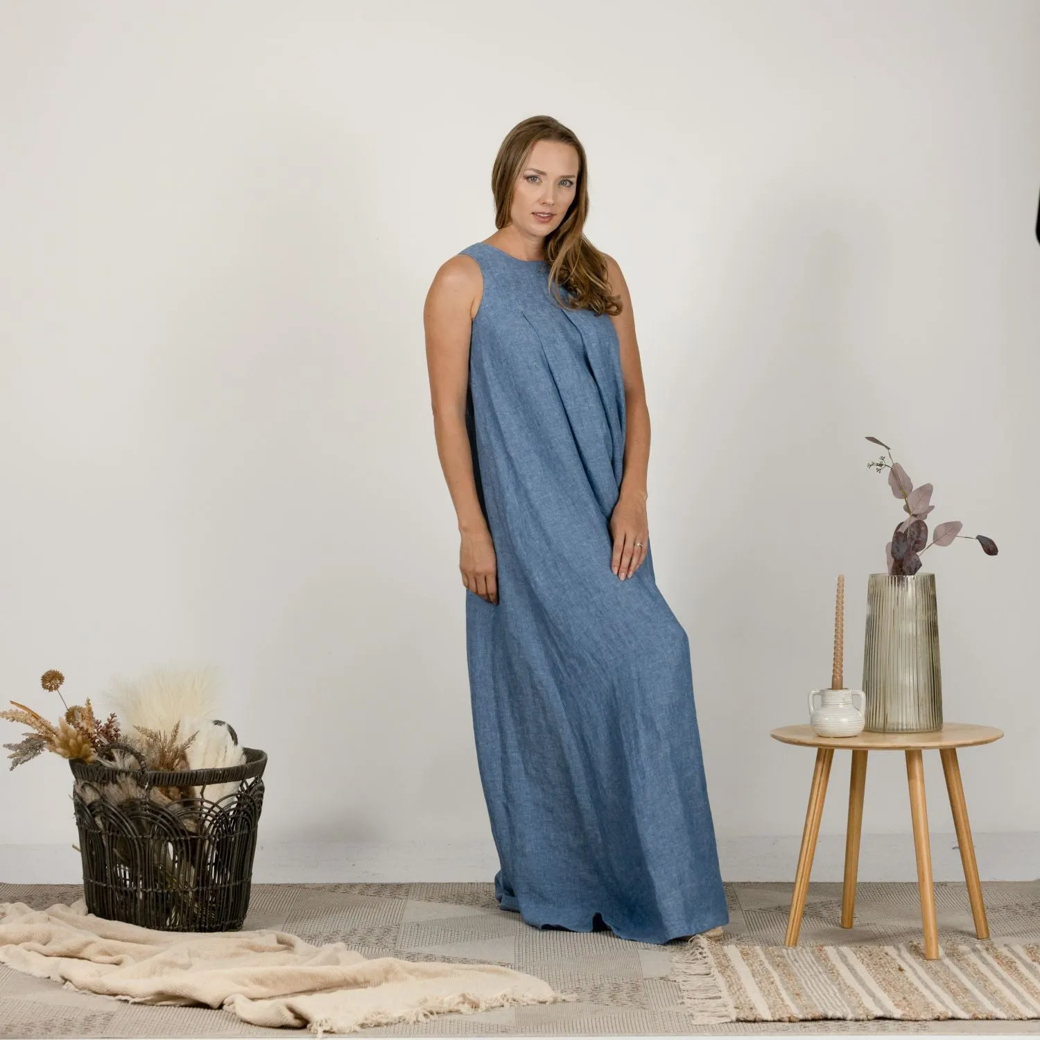 Natural Loose Linen Maxi Dress