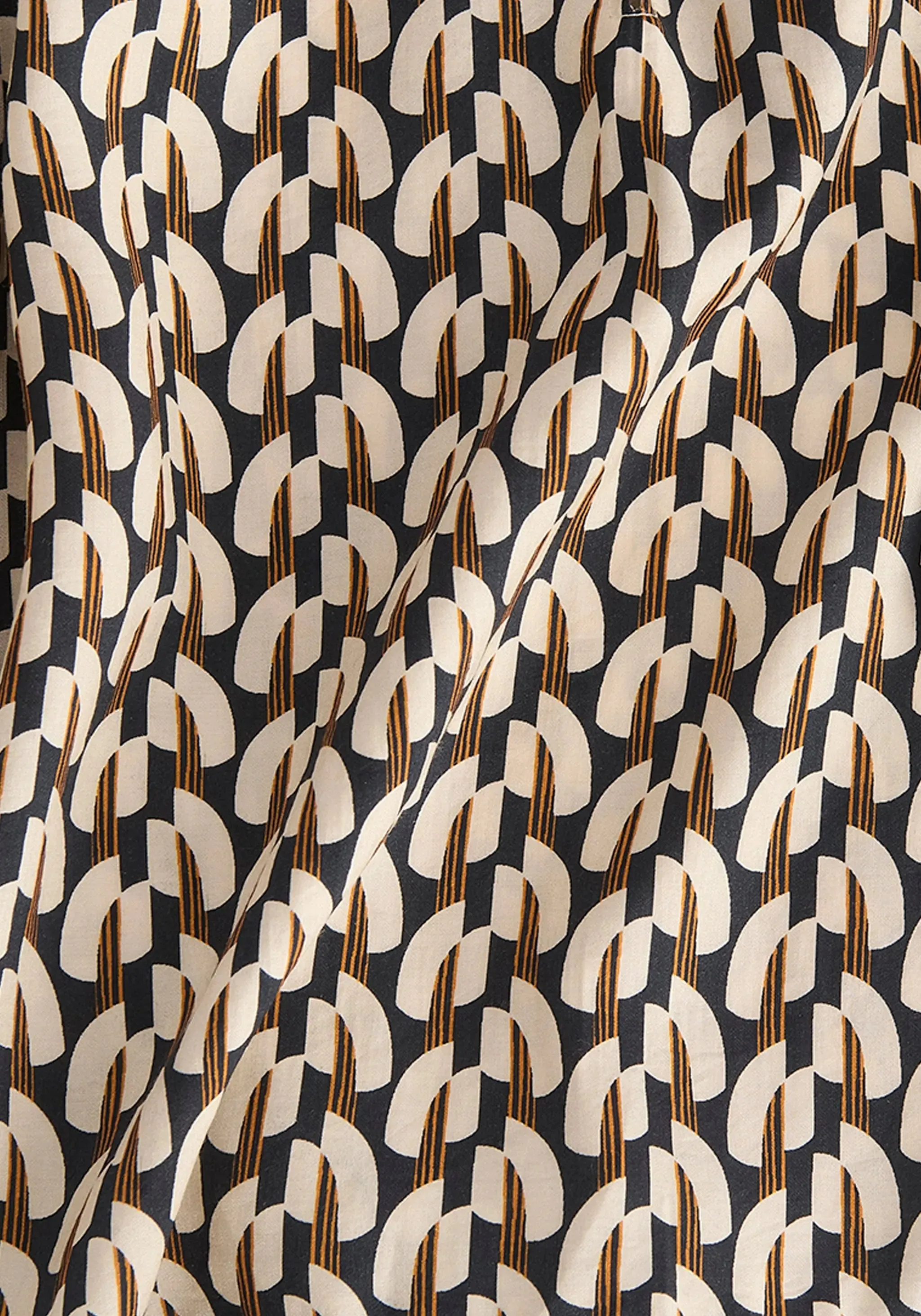 Navy, Beige and Mustard Geometric Print Maxi Shirt Dress