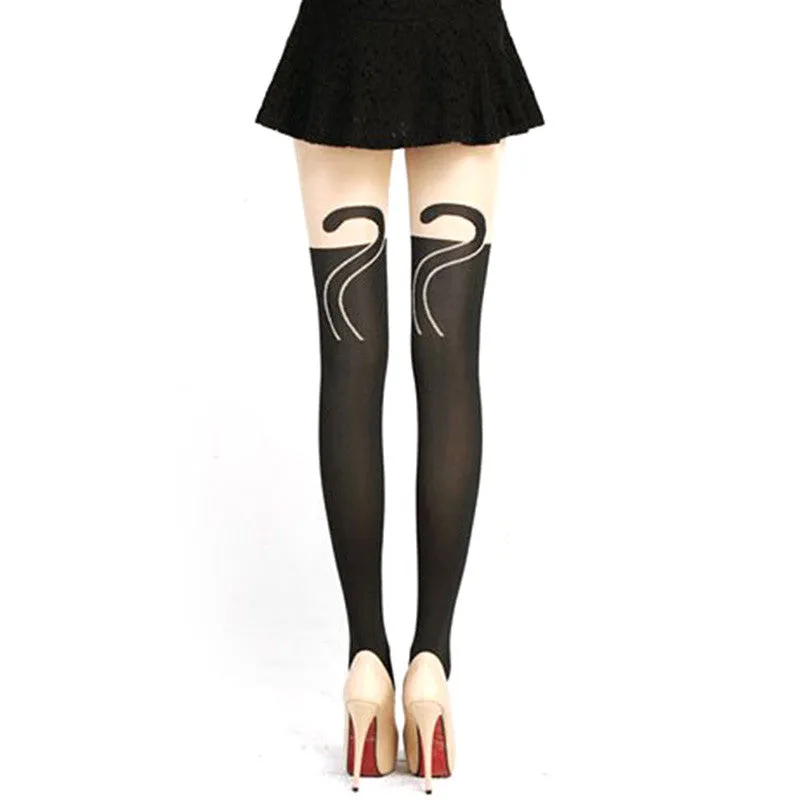 New Women Sexy Cat Tail Velvet Knee High Socks Hosiery Tattoo Stockings