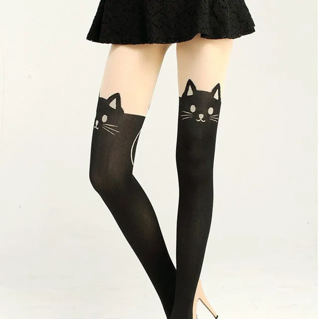 New Women Sexy Cat Tail Velvet Knee High Socks Hosiery Tattoo Stockings