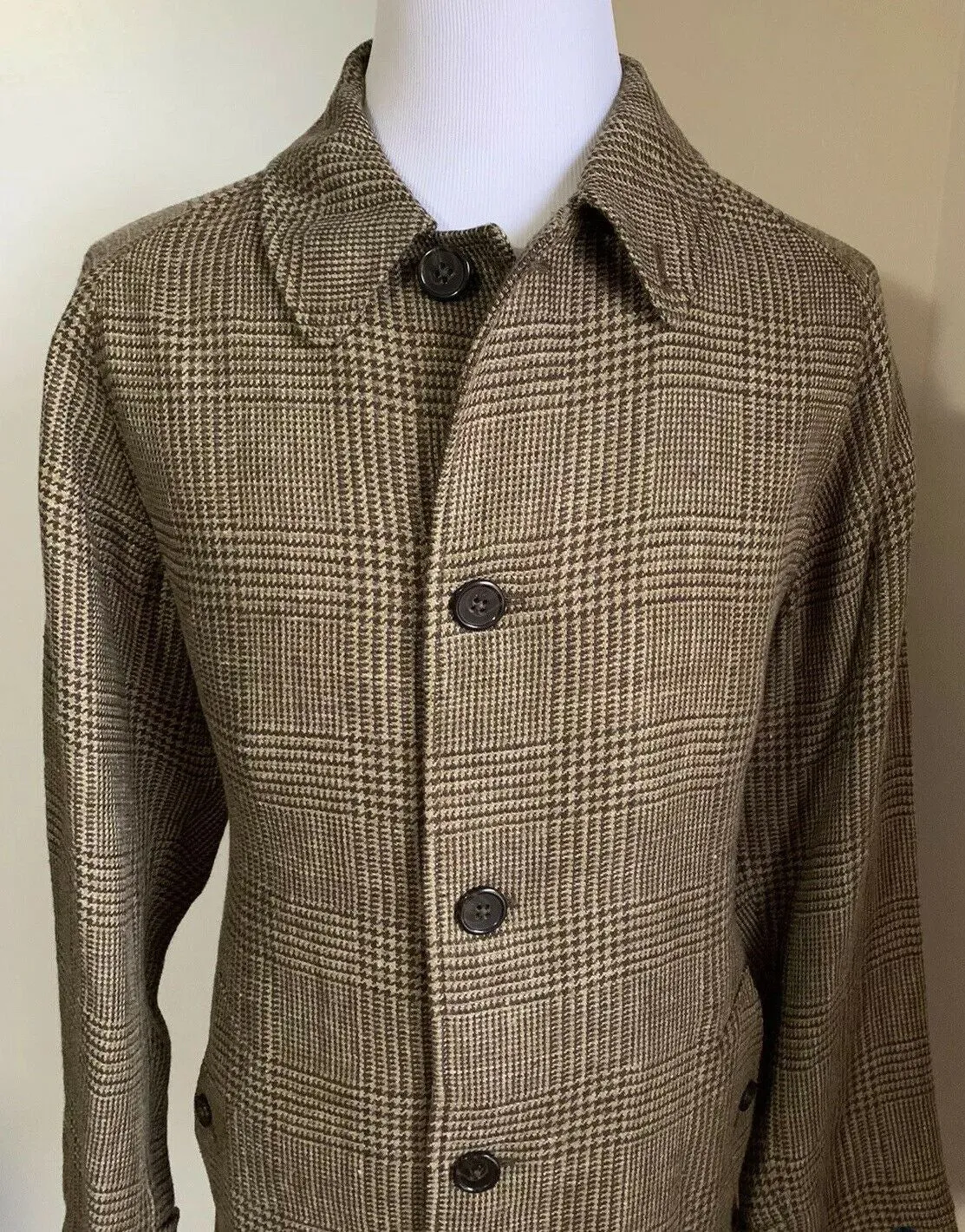 New$1195 Polo Ralph Lauren Men Linen/Silk Coat Trench Coat Brown 44R US
