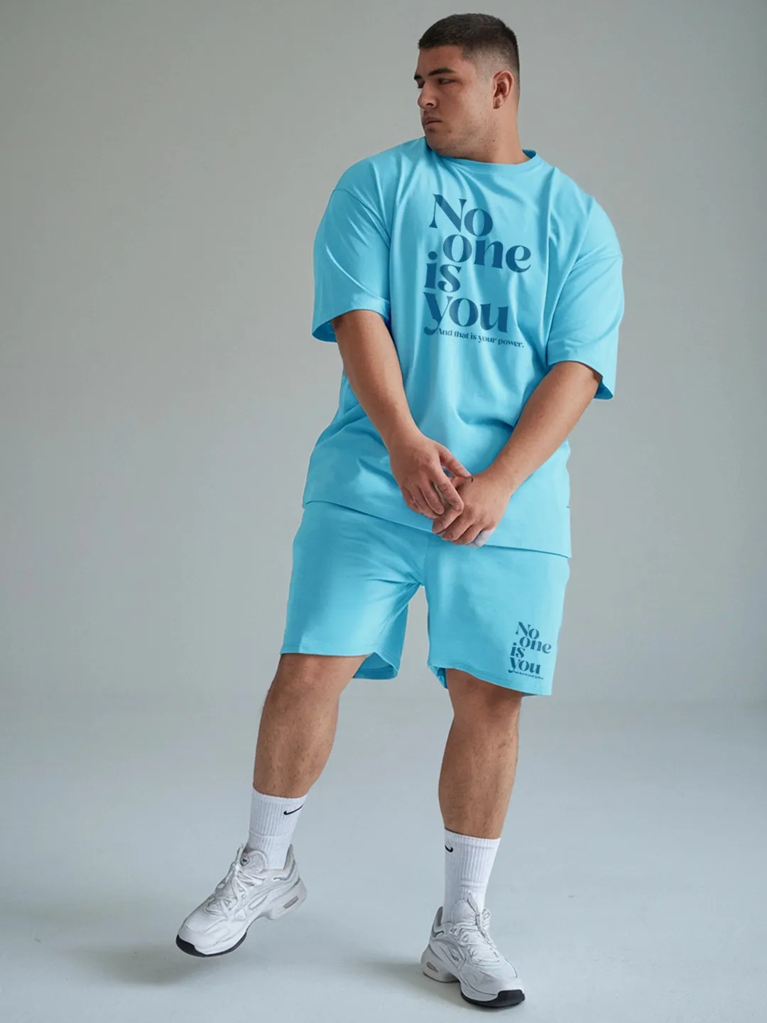 No One Is You Cotton Mens T Shirt and Shorts Combo Set (Plus Size)