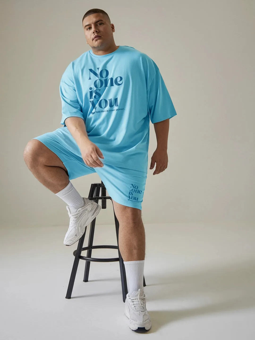 No One Is You Cotton Mens T Shirt and Shorts Combo Set (Plus Size)