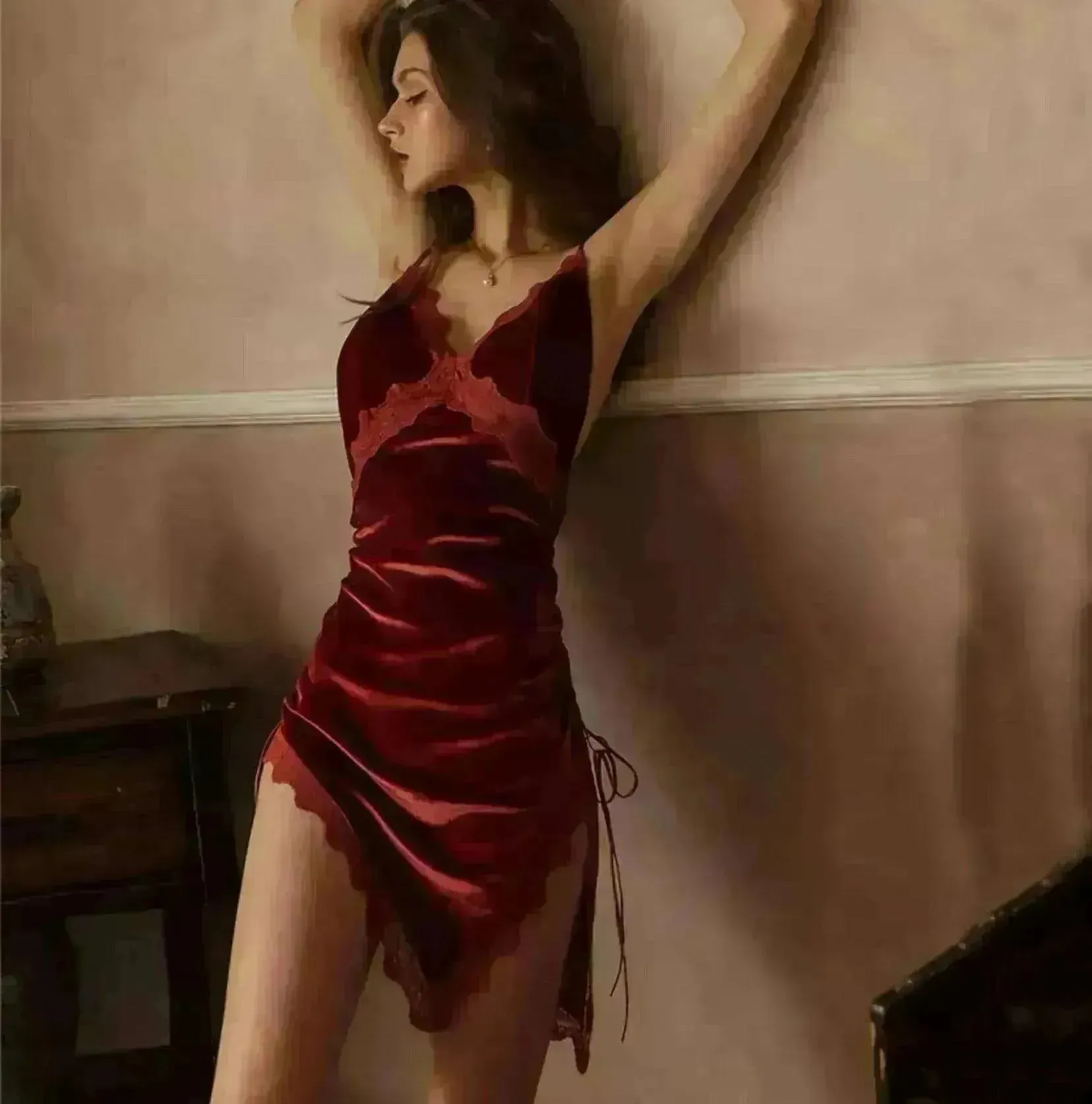 Noble Velvet Side Slit Sling Backless Pajamas