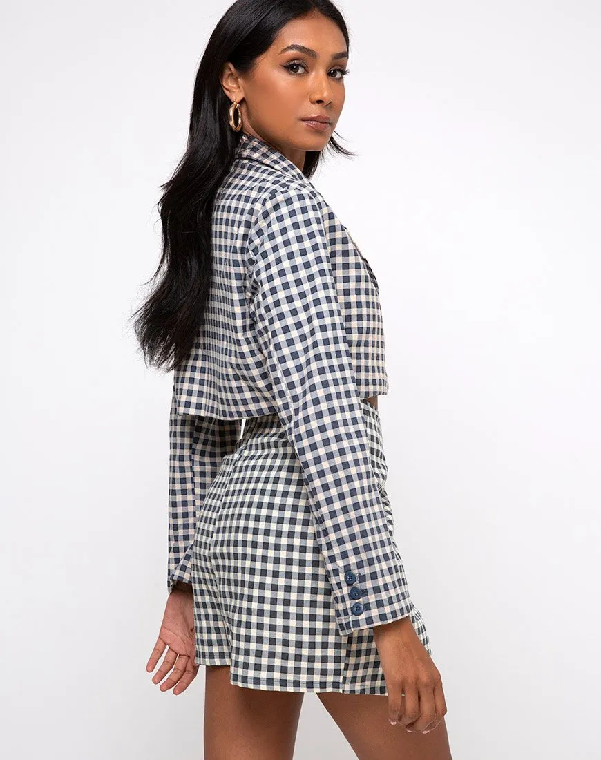 Noly Cropped Blazer in Gingham Cream
