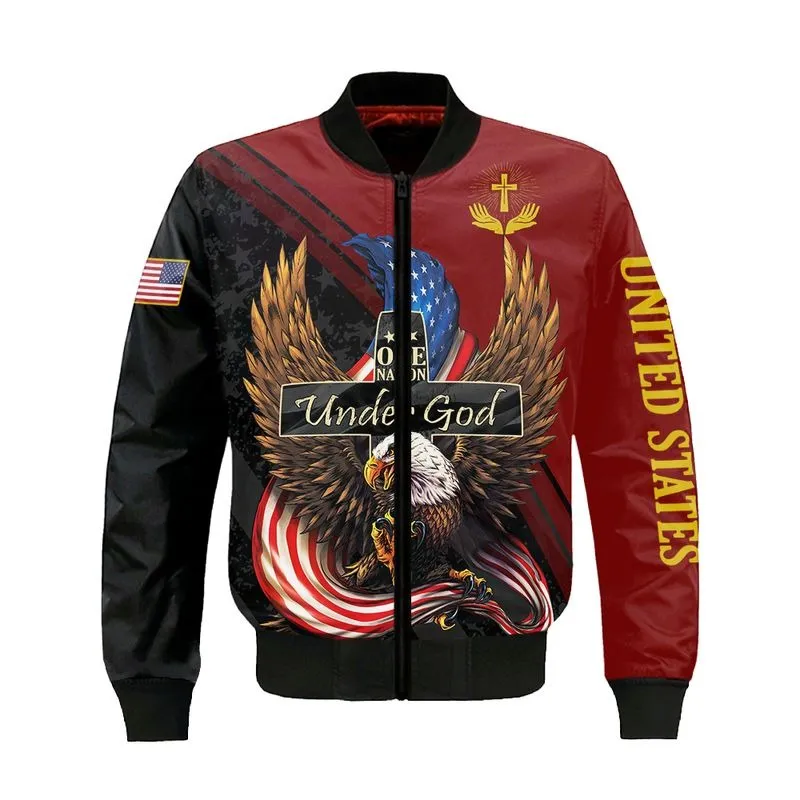 One Nation Under God All Over Print Shirt American Eagle Independence 3D Bomber Jacket