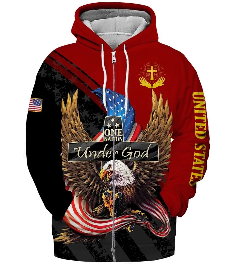 One Nation Under God All Over Print Shirt American Eagle Independence 3D Bomber Jacket