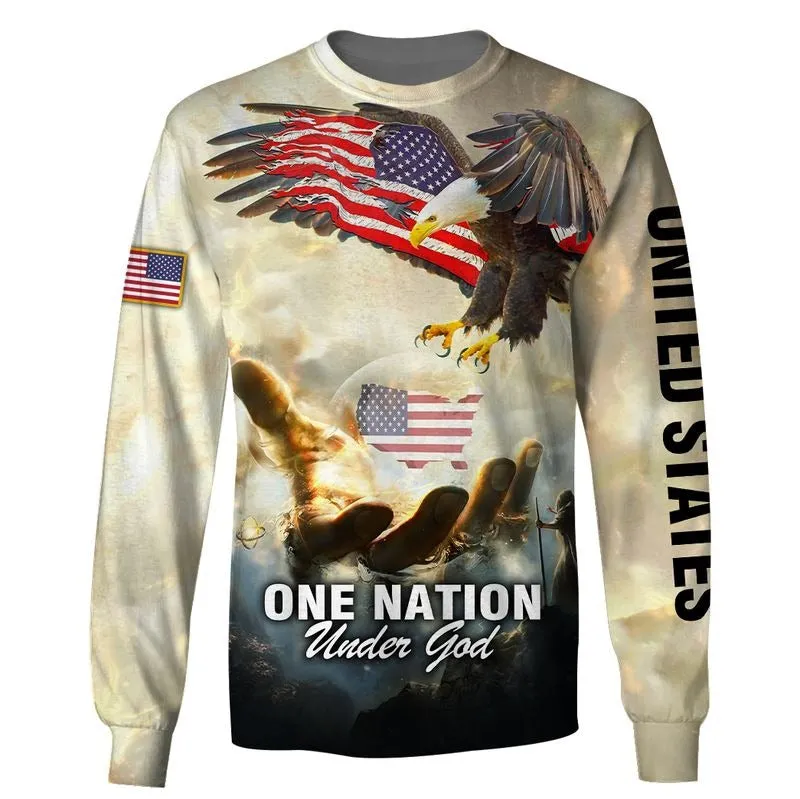 One Nation Under God American Flag Ealge God Hand All Over Print Shirt, United States Eagle Under God 3D Jacket
