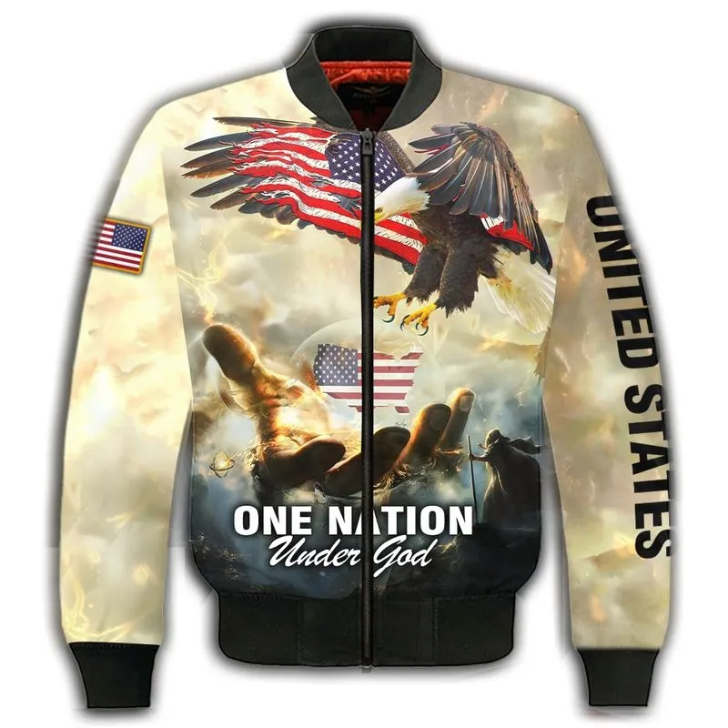 One Nation Under God American Flag Ealge God Hand All Over Print Shirt, United States Eagle Under God 3D Jacket