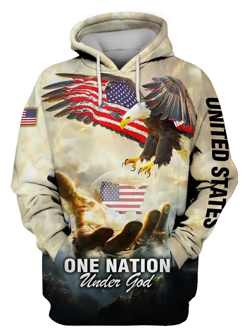 One Nation Under God American Flag Ealge God Hand All Over Print Shirt, United States Eagle Under God 3D Jacket