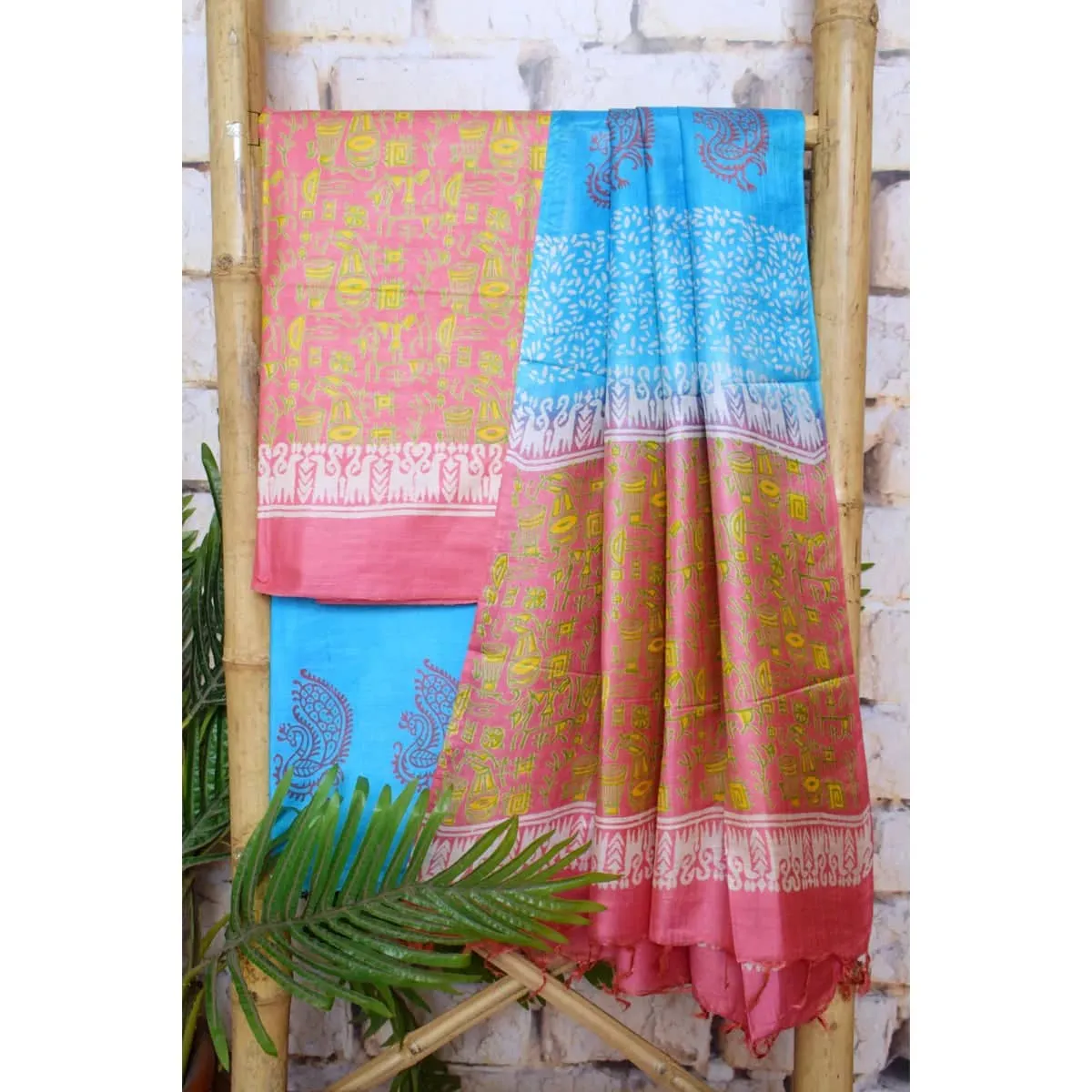 Peach Bhagalpuri Cotton Silk Printed Suit