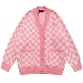 Pink Checkered Cardigan