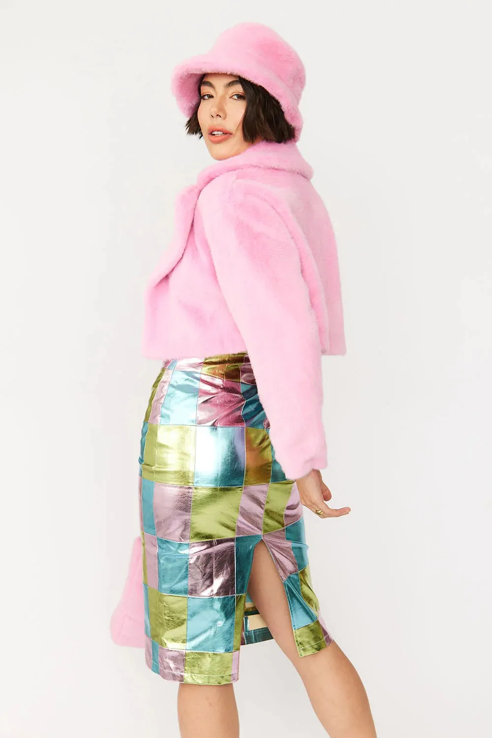 Pink Faux Fur Cropped Jacket