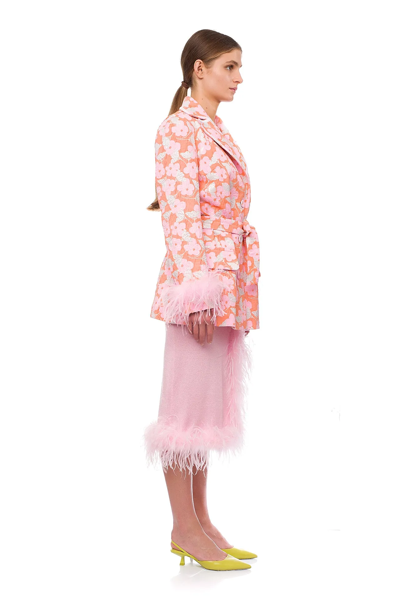 Pink Jacqueline Jacket  №21 With Detachable  Feather Cuffs