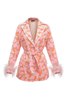 Pink Jacqueline Jacket  №21 With Detachable  Feather Cuffs