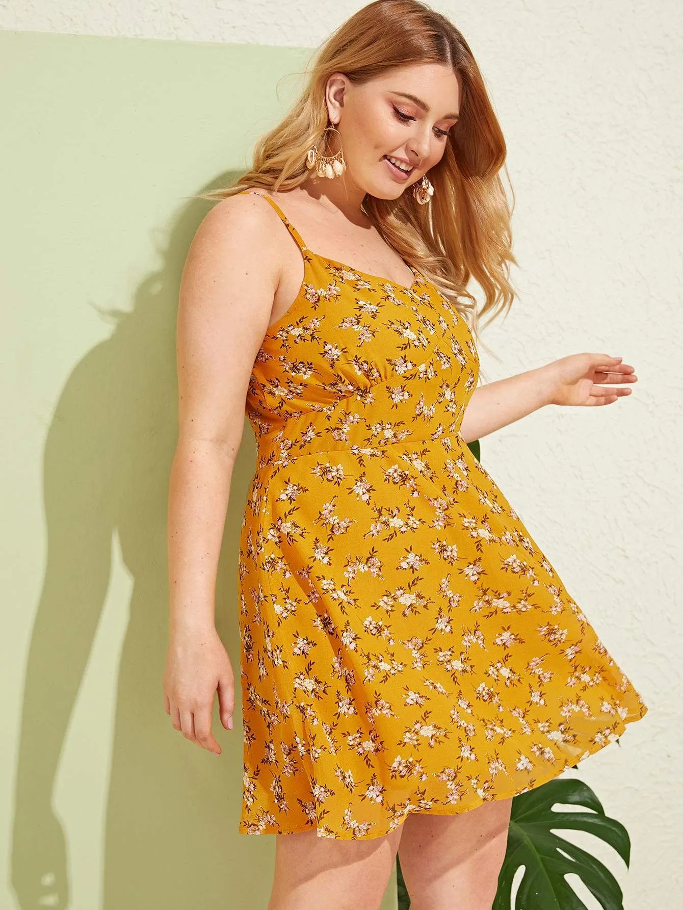 Plus Ditsy Floral Flare Slip Dress