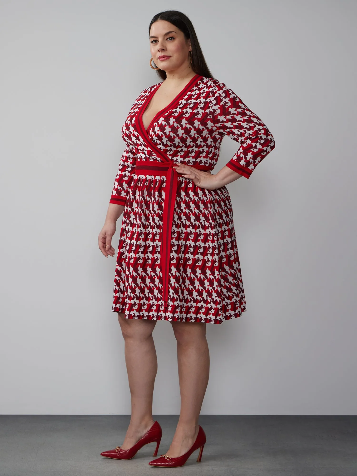 Plus Geometric Print Wrap Top Dress