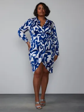 Plus Long Sleeve Faux Wrap Dress