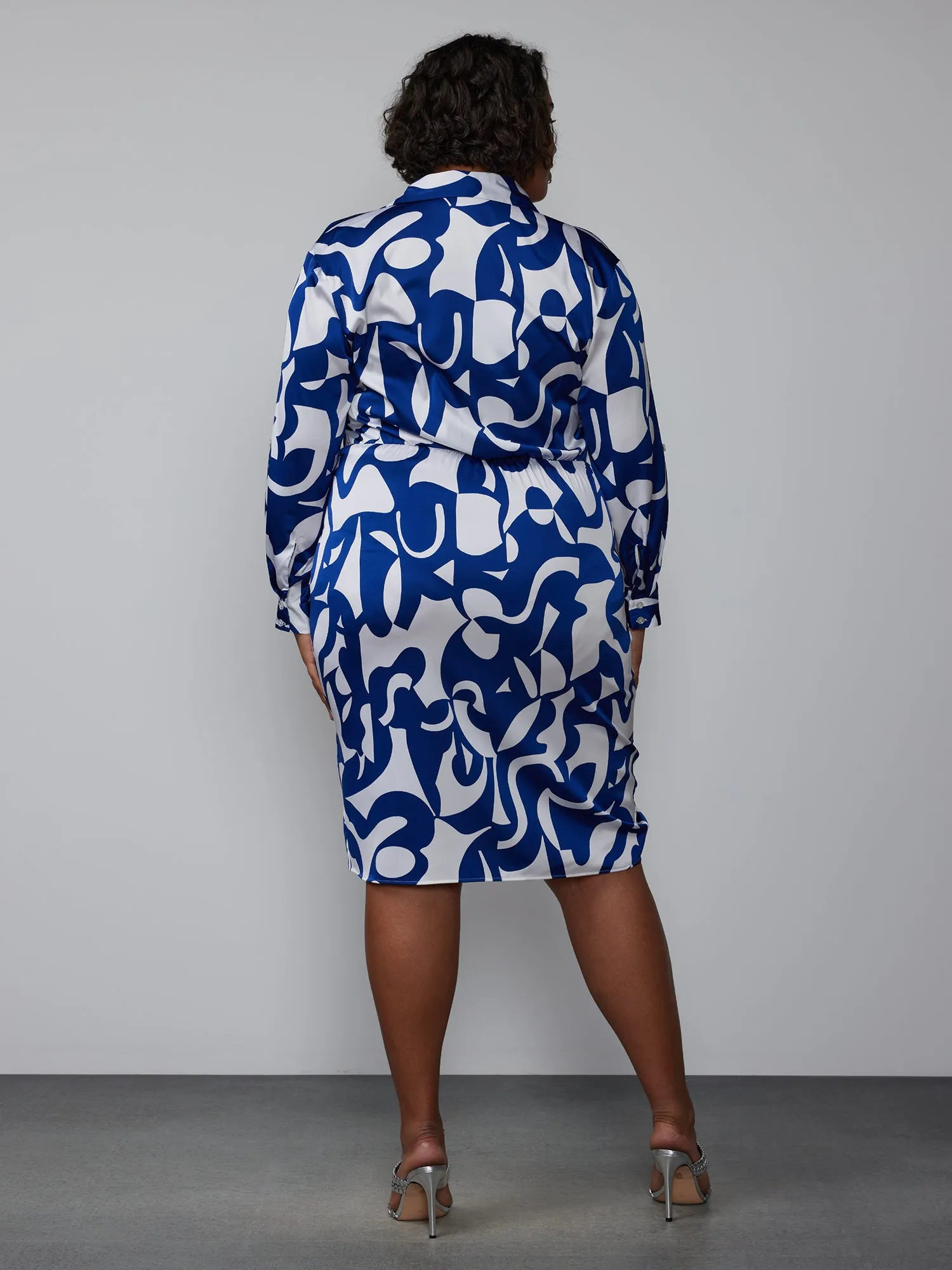 Plus Long Sleeve Faux Wrap Dress