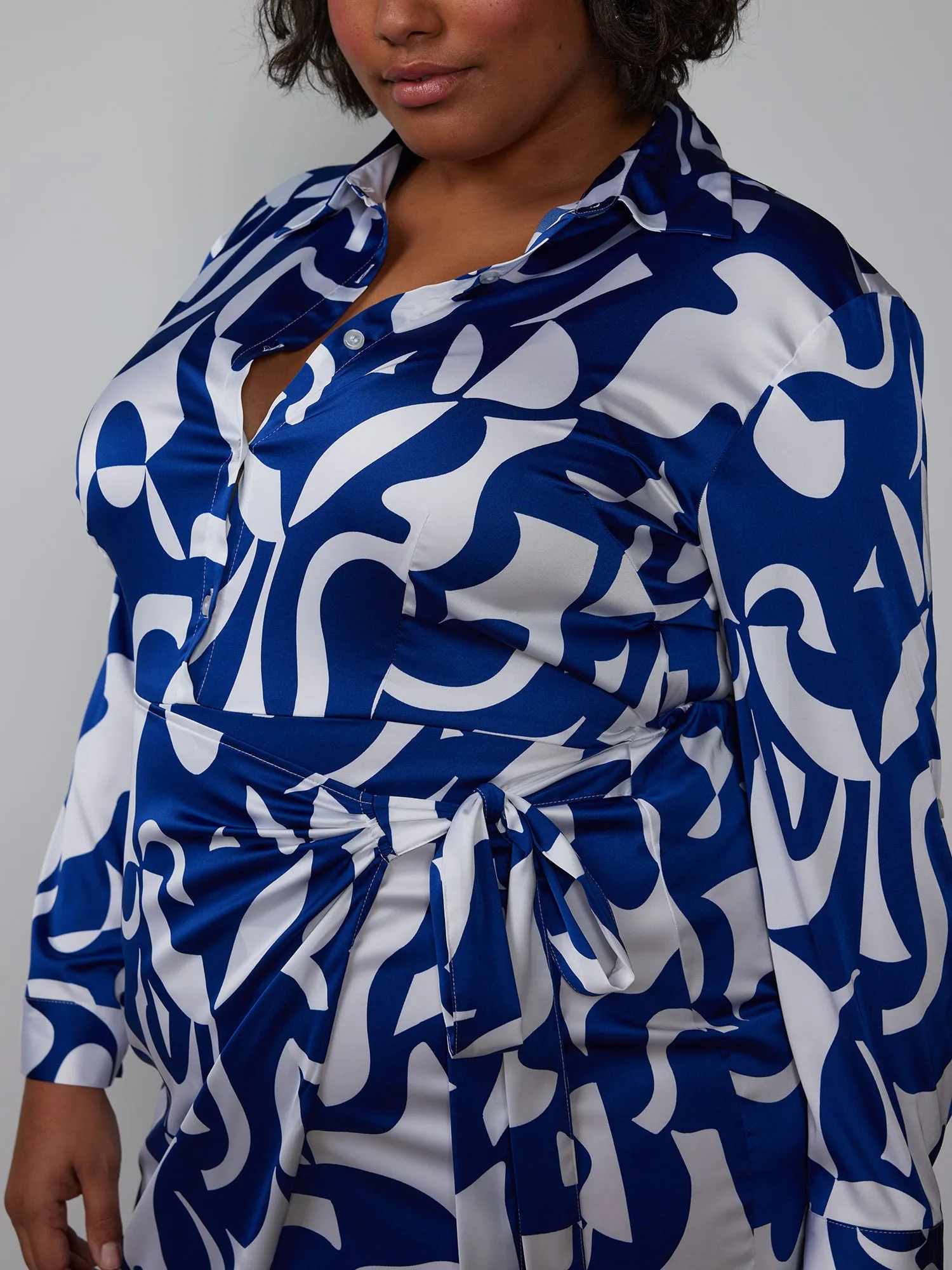Plus Long Sleeve Faux Wrap Dress