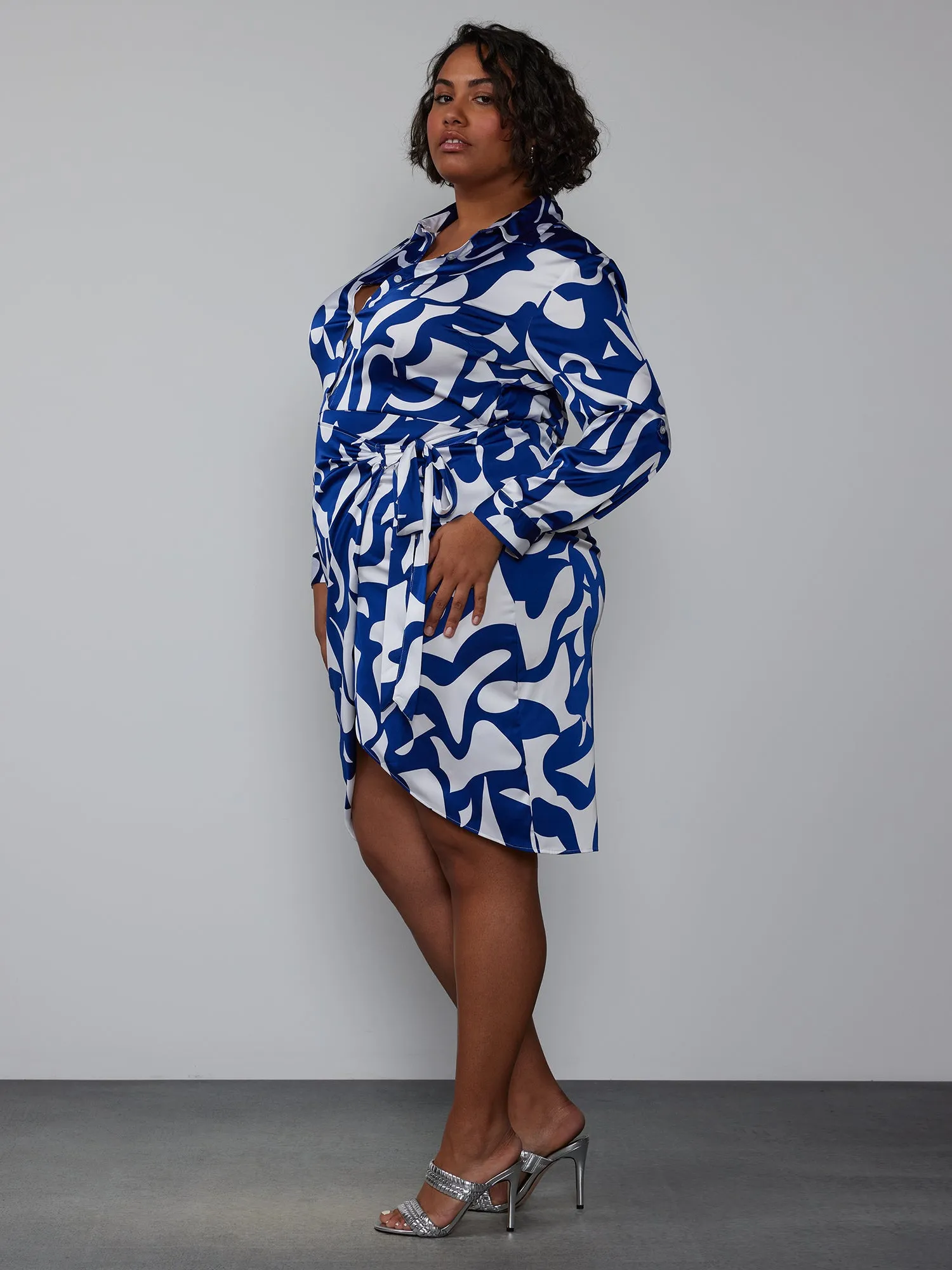 Plus Long Sleeve Faux Wrap Dress