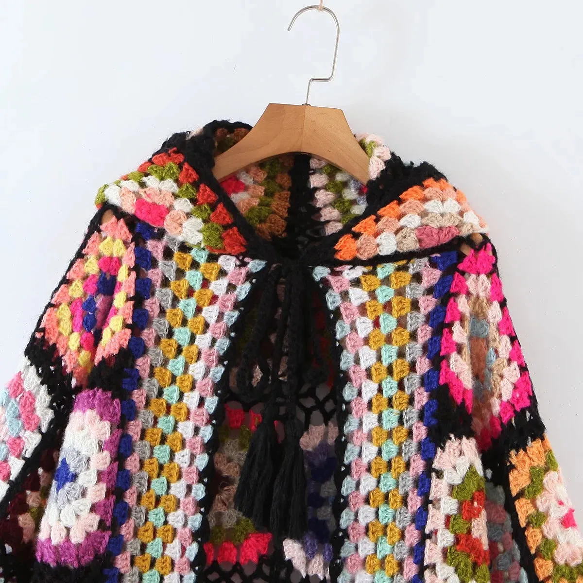 Pre Order:  Handmade Bohemian Plaid Flower Hooded Cardigan
