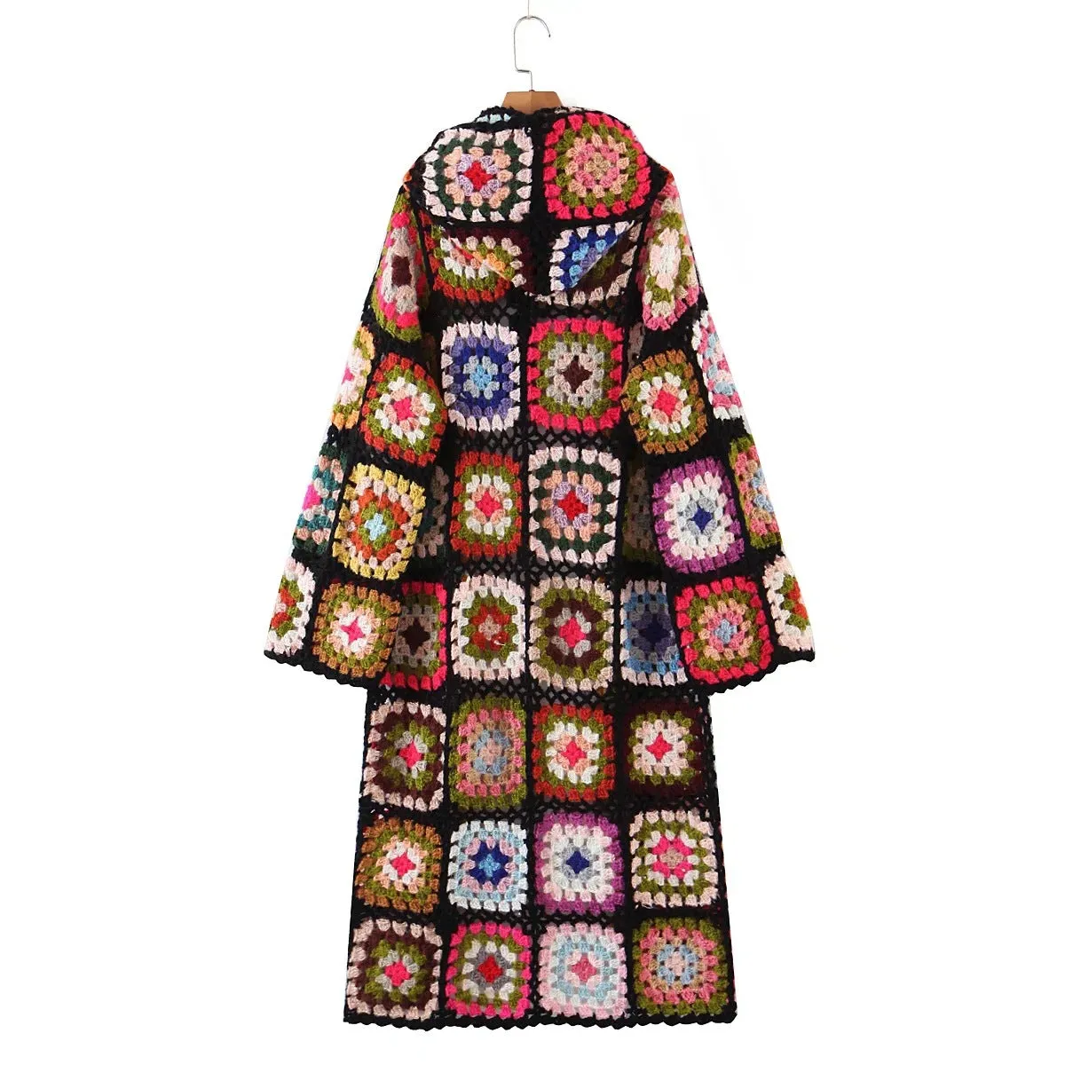 Pre Order:  Handmade Bohemian Plaid Flower Hooded Cardigan
