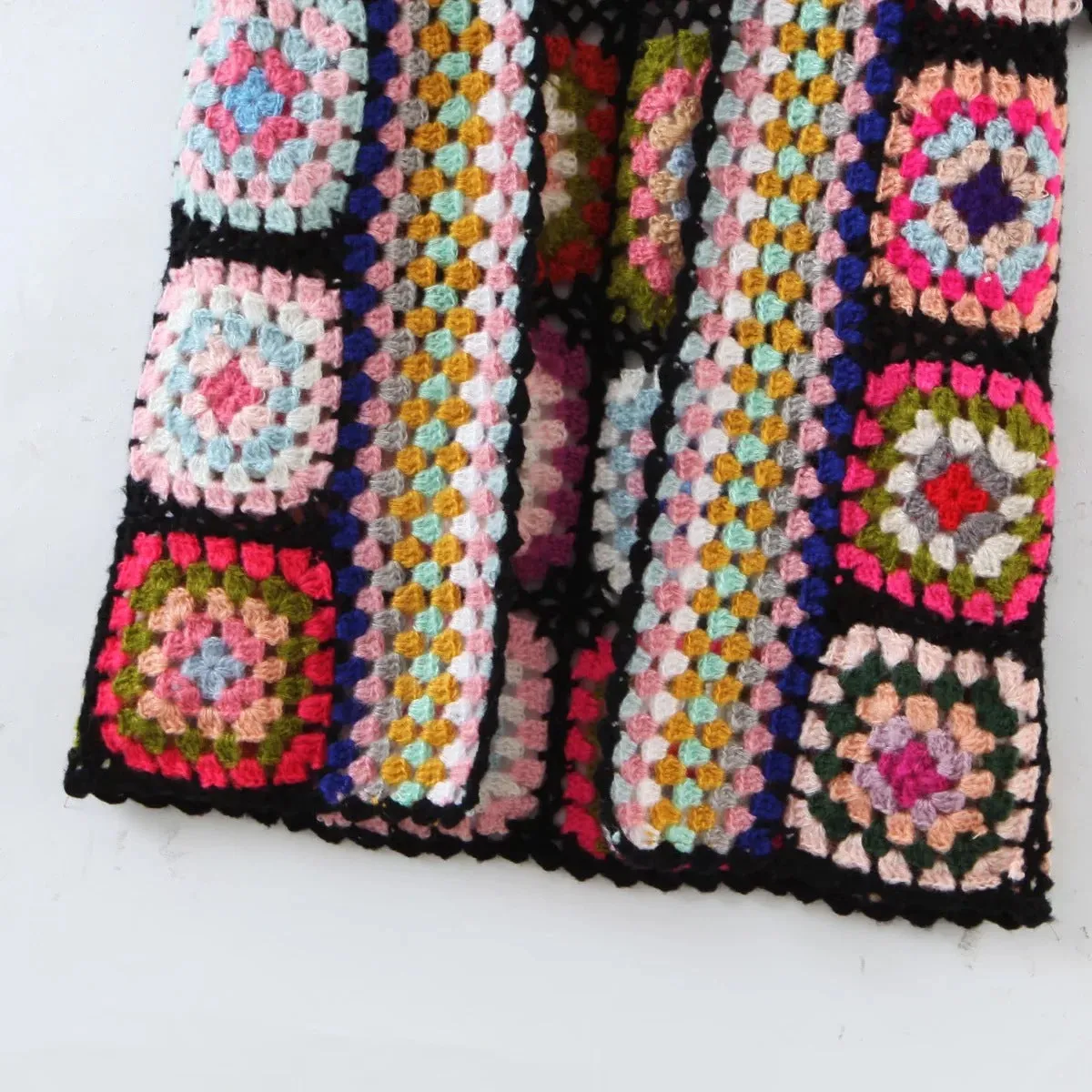 Pre Order:  Handmade Bohemian Plaid Flower Hooded Cardigan
