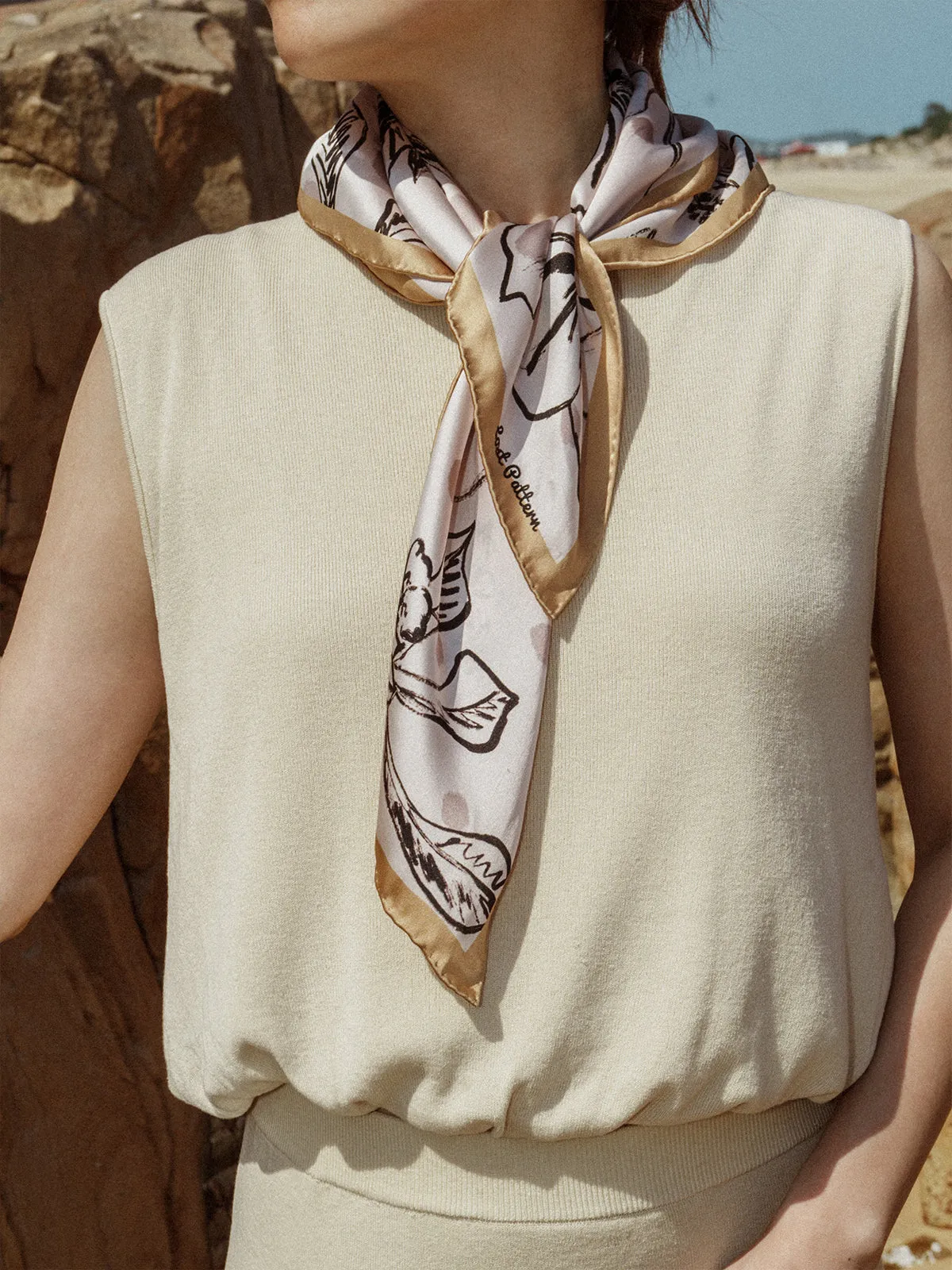 "La Isla" Silk Bandana Scarf - Coffee