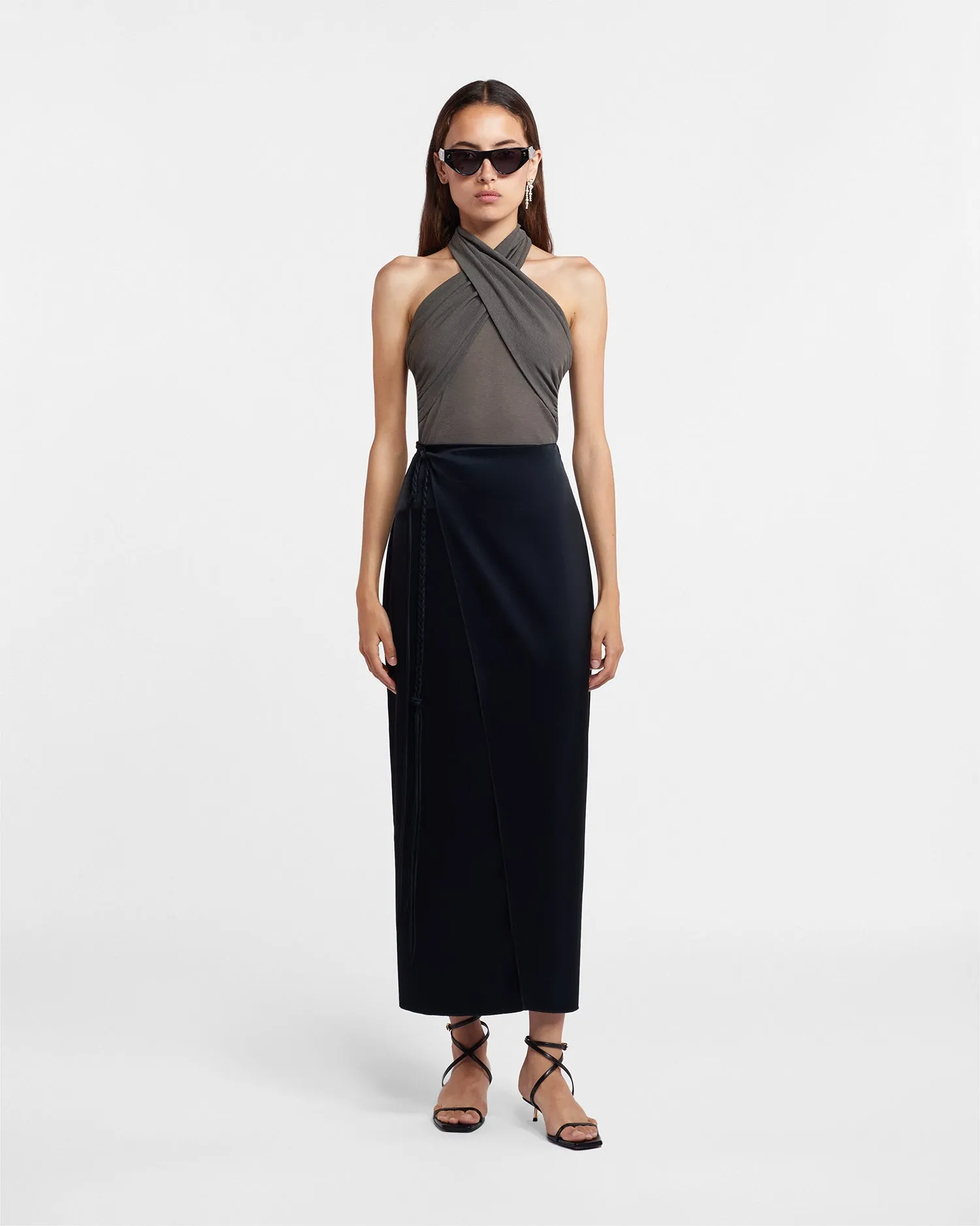Racha - Slip Satin Wrap Skirt - Black