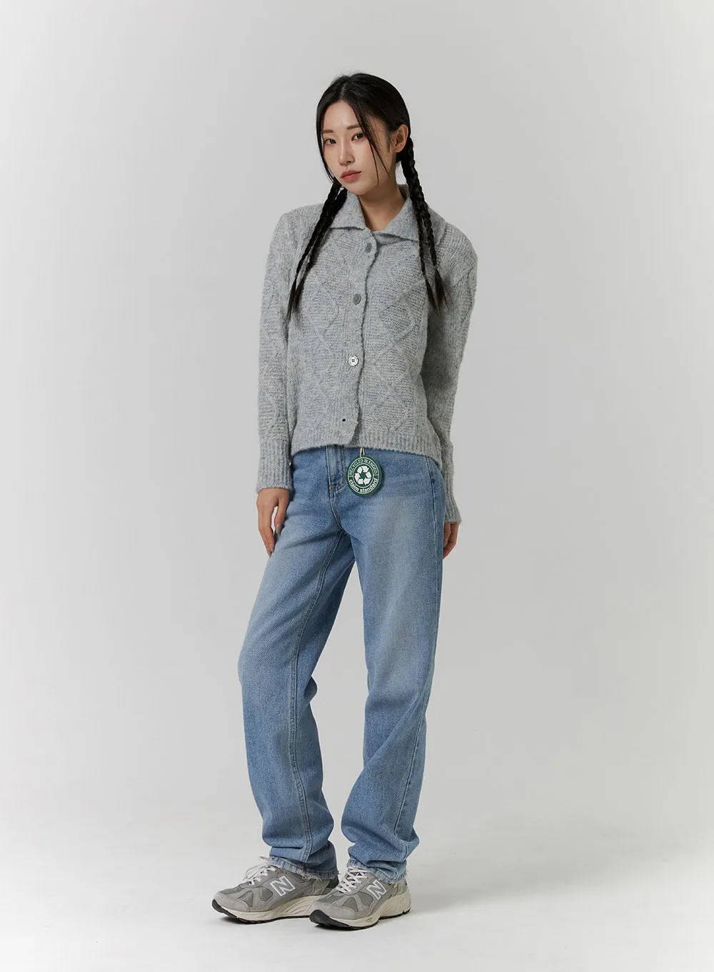 Recycled Polyester Collared Cable Knit Cardigan CD314