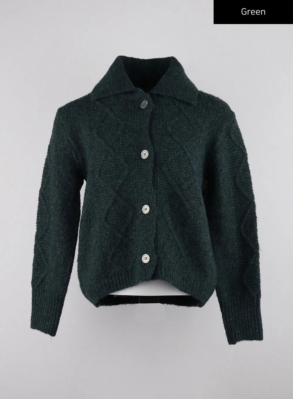 Recycled Polyester Collared Cable Knit Cardigan CD314