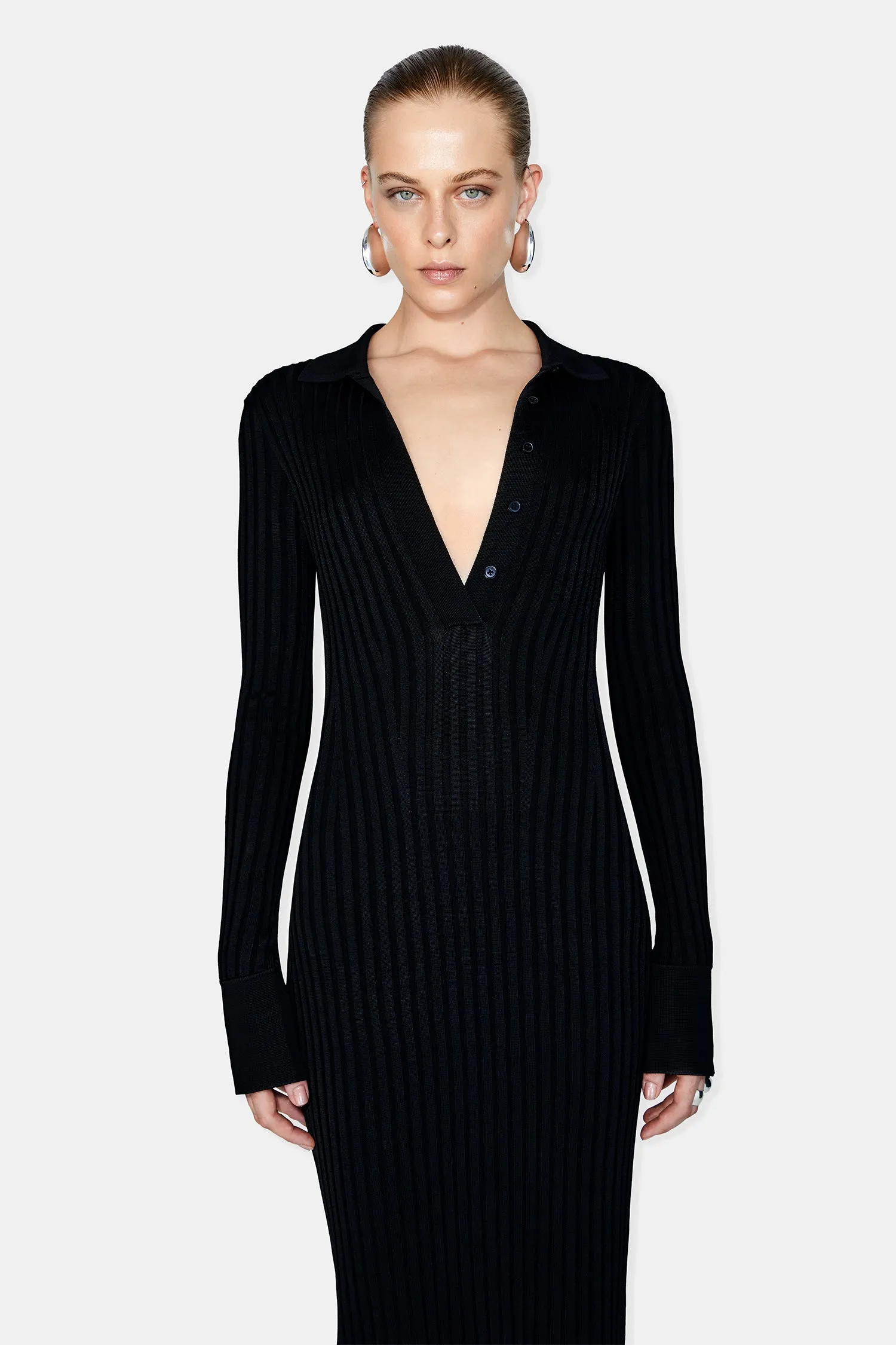 Rhea Henley Dress - Black
