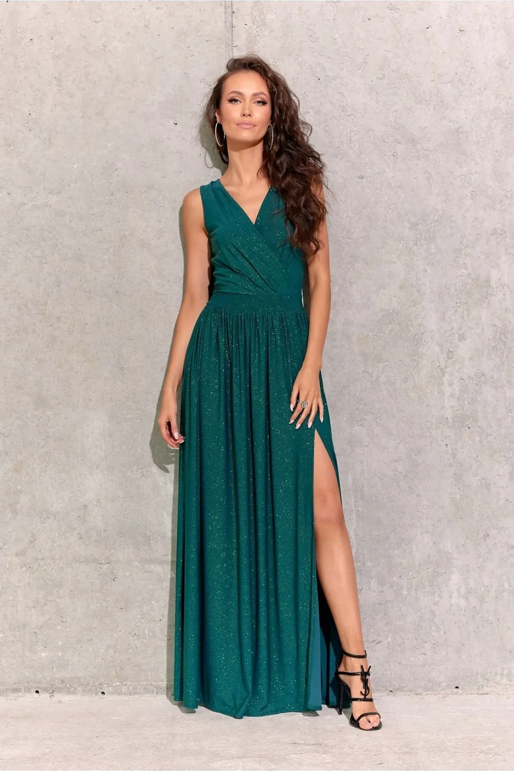 ROCO FASHION Women's Faux Wrap Sleeveless Maxi Glitter Evening Dress from Europe