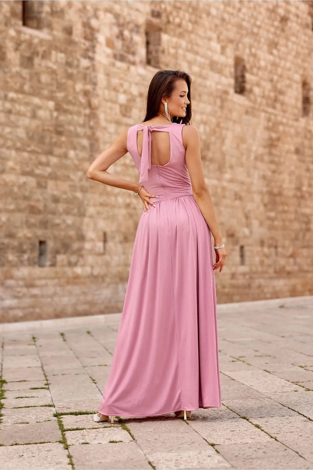 ROCO FASHION Women's Faux Wrap Sleeveless Maxi Glitter Evening Dress from Europe