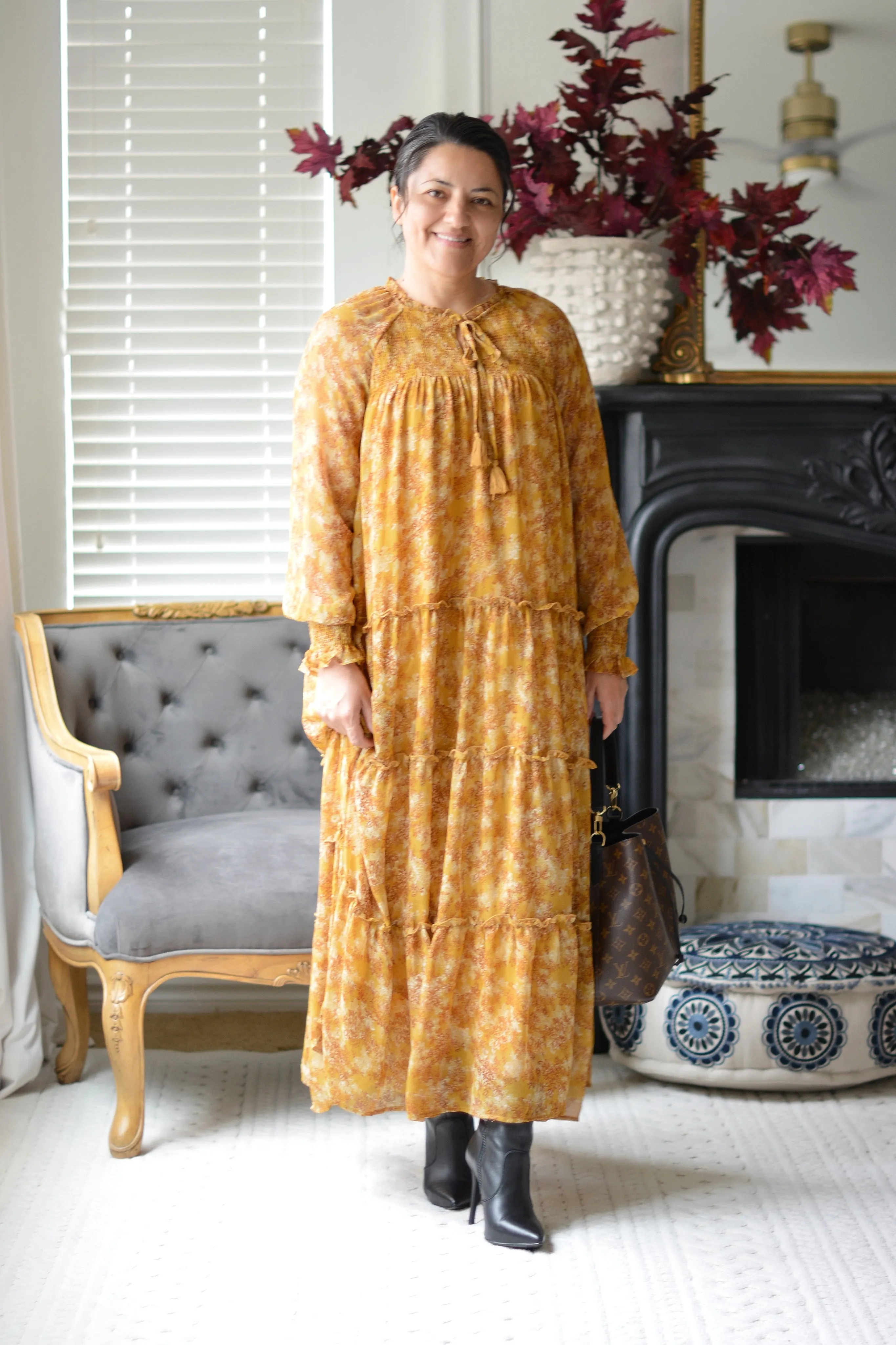 Sandra Mustard Floral Dress