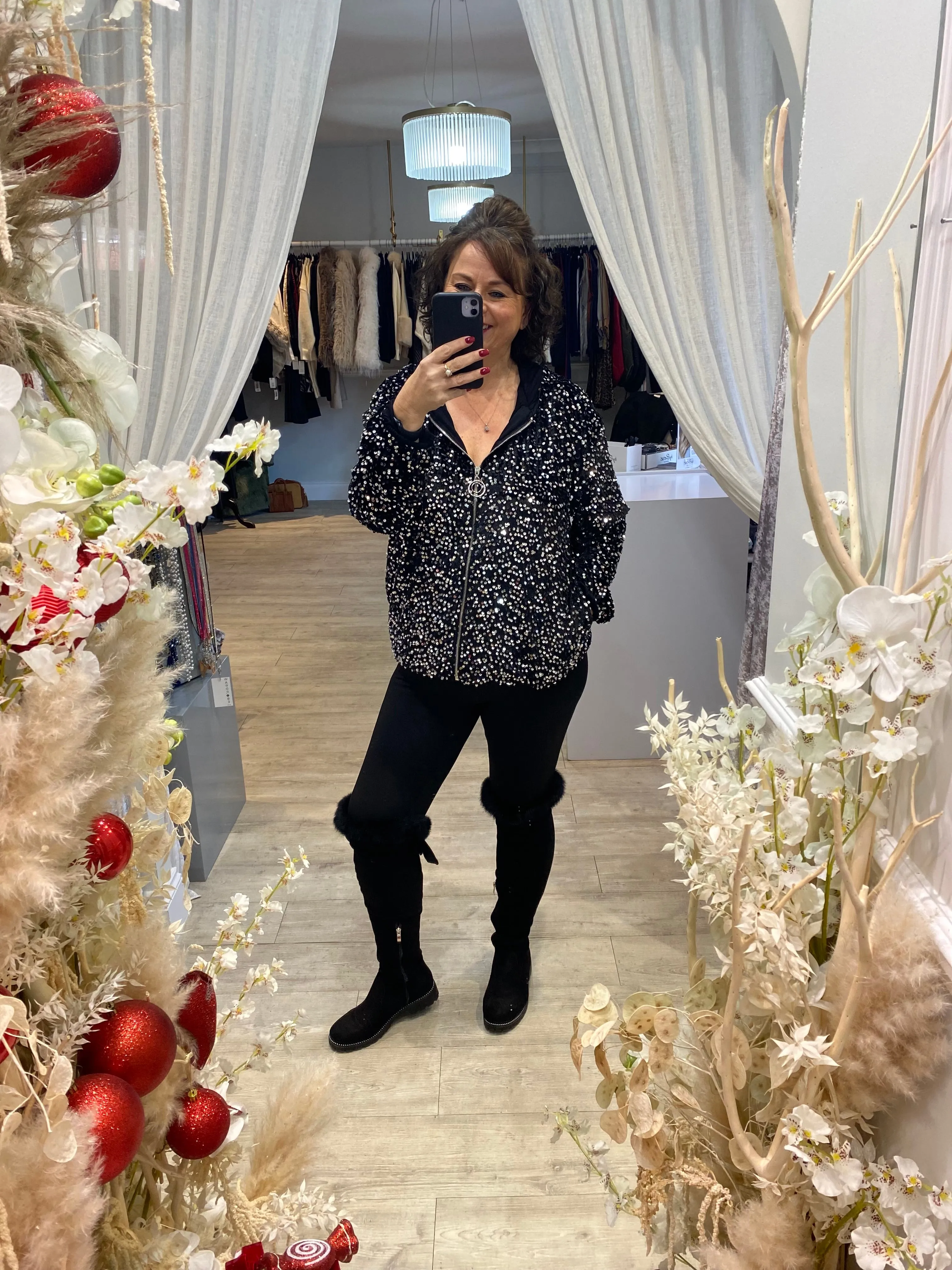 Sequin Hooded Bomber Jacket