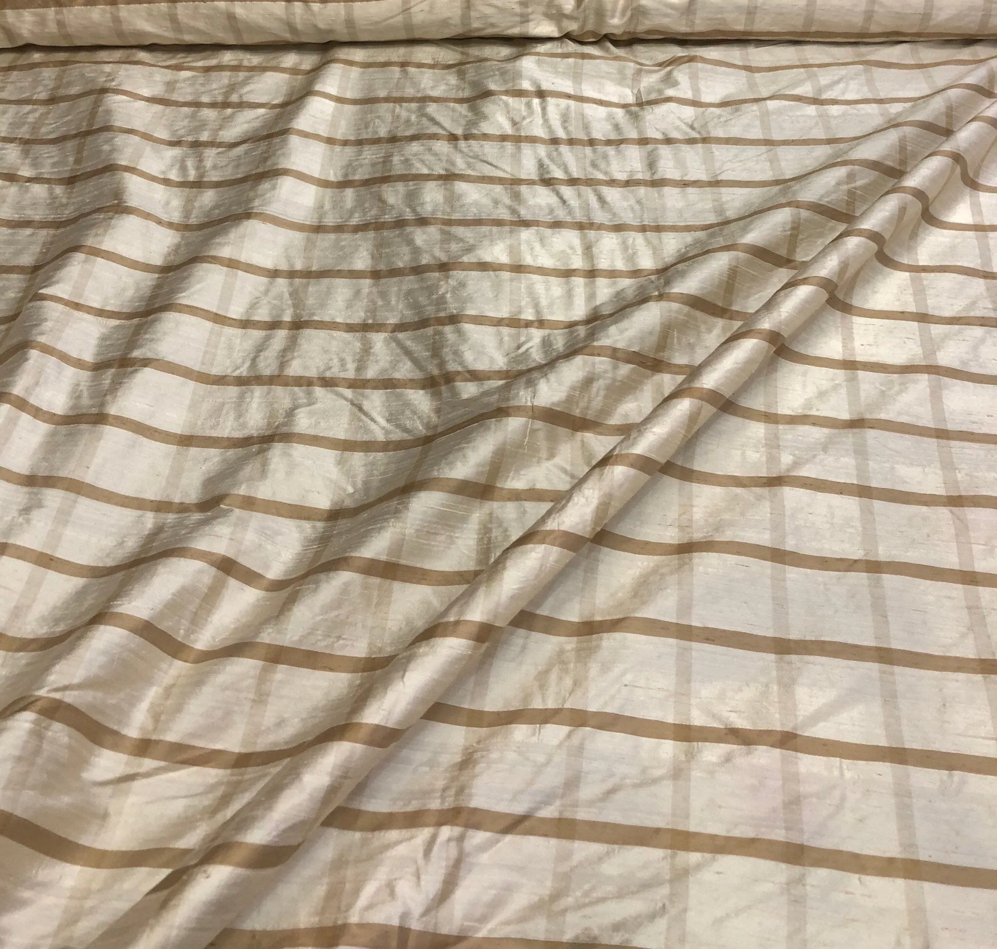 Silk dupion plaid 54&quot; wide    Beautiful beige tan plaid silk dupion fabric sold by the yard