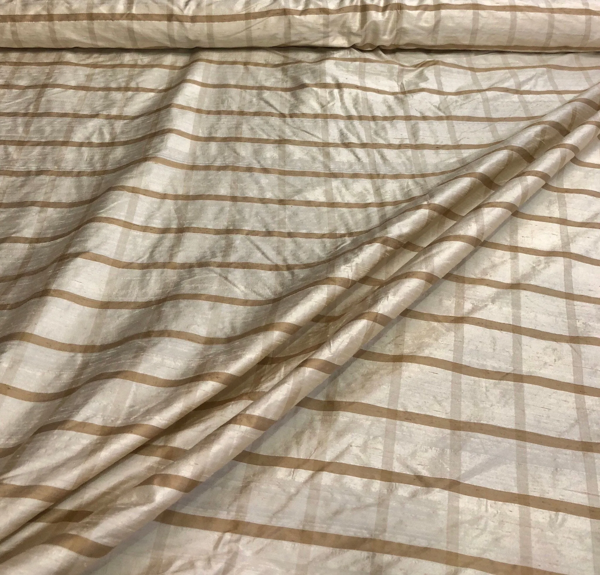 Silk dupion plaid 54&quot; wide    Beautiful beige tan plaid silk dupion fabric sold by the yard