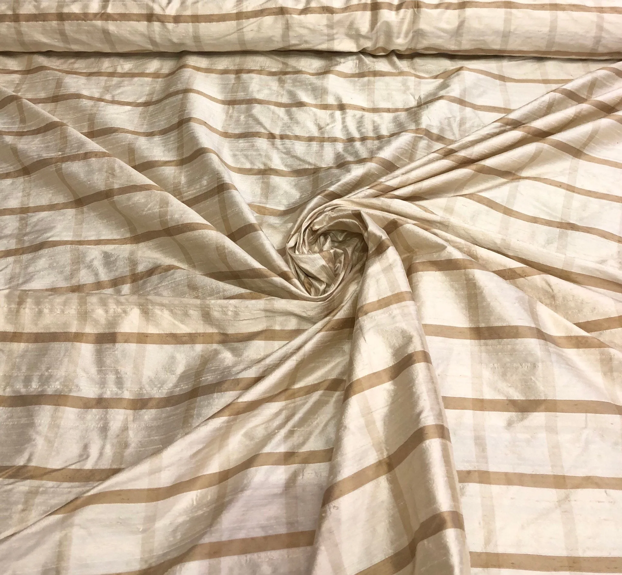 Silk dupion plaid 54&quot; wide    Beautiful beige tan plaid silk dupion fabric sold by the yard