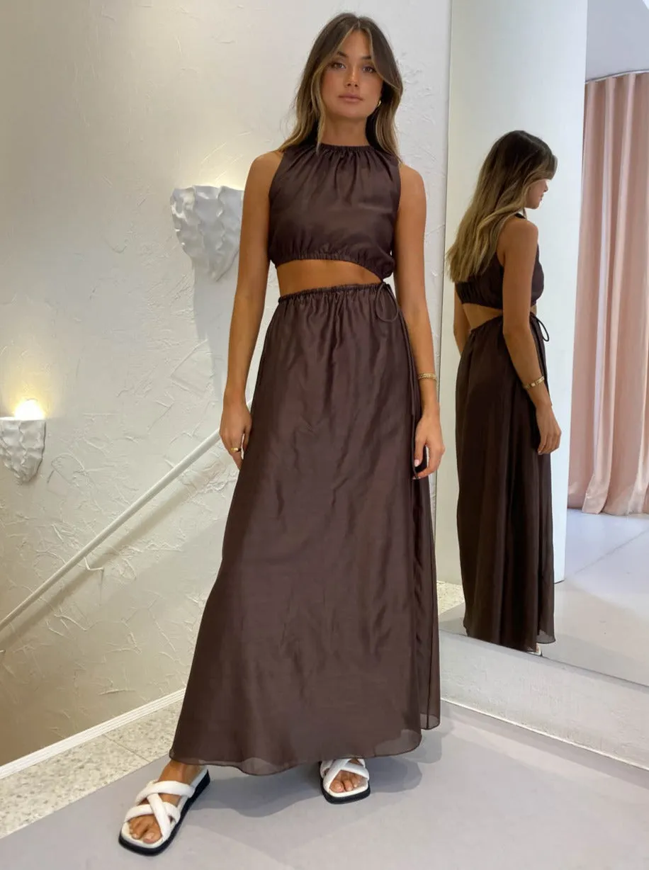 Sir Anje Asymetrical Cut Out Dress in Chocolate