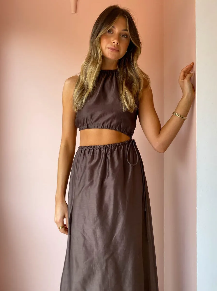 Sir Anje Asymetrical Cut Out Dress in Chocolate